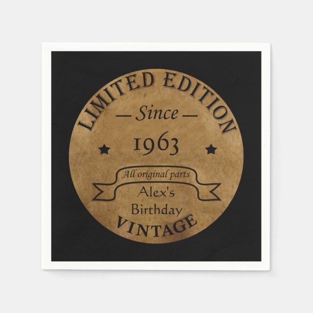 Personalised vintage birthday party napkin (Front)