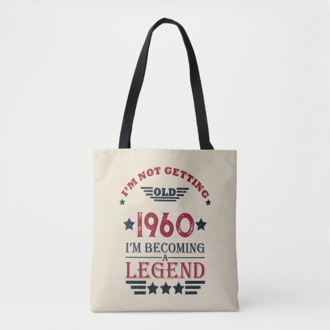 Personalised vintage birthday red blue tote bag (Front)