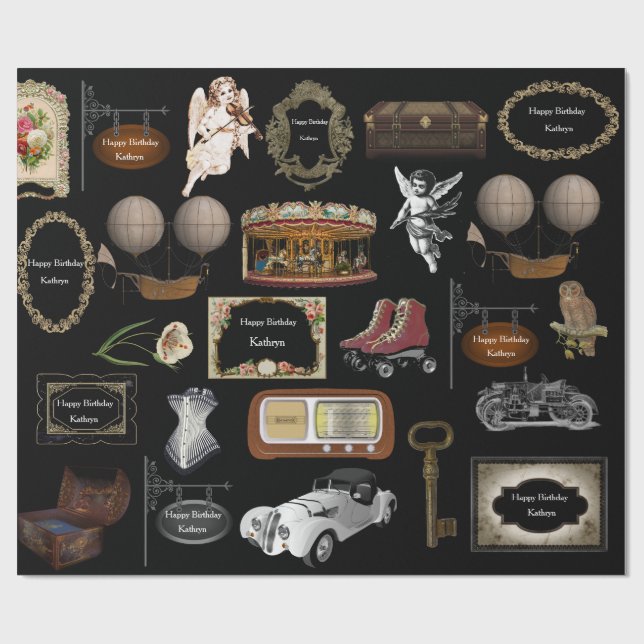Personalised Vintage Birthday Wrapping Paper (Flat)