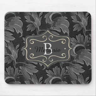 Personalised Vintage Black and White Leaf Pattern Mouse Pad