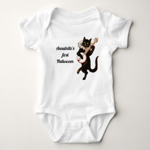 Personalised Vintage Black Cat Baby Bodysuit