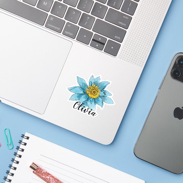 Personalised Vintage Blue Lotus Flower Vinyl (Laptop w/ iPhone)
