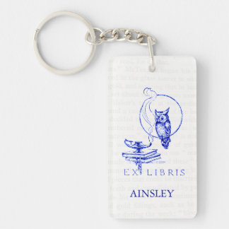 Personalised Vintage Blue Owl Collage Key Ring