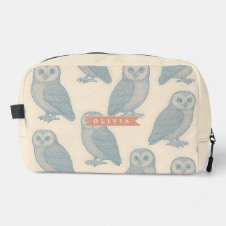 Personalised Vintage Blue Owl Woodland Cottagecore Dopp Kit