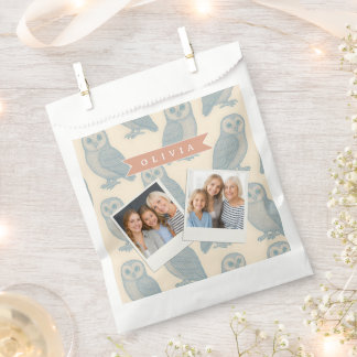 Personalised Vintage Blue Owl Woodland Cottagecore Favour Bag