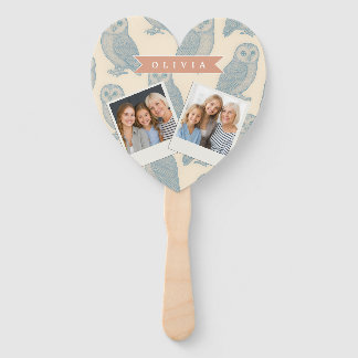 Personalised Vintage Blue Owl Woodland Cottagecore Hand Fan