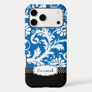 Personalised Vintage Blue White and Black Damask