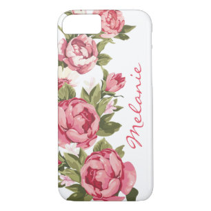 Personalised Vintage blush pink roses Peonies iPhone 8/7 Case
