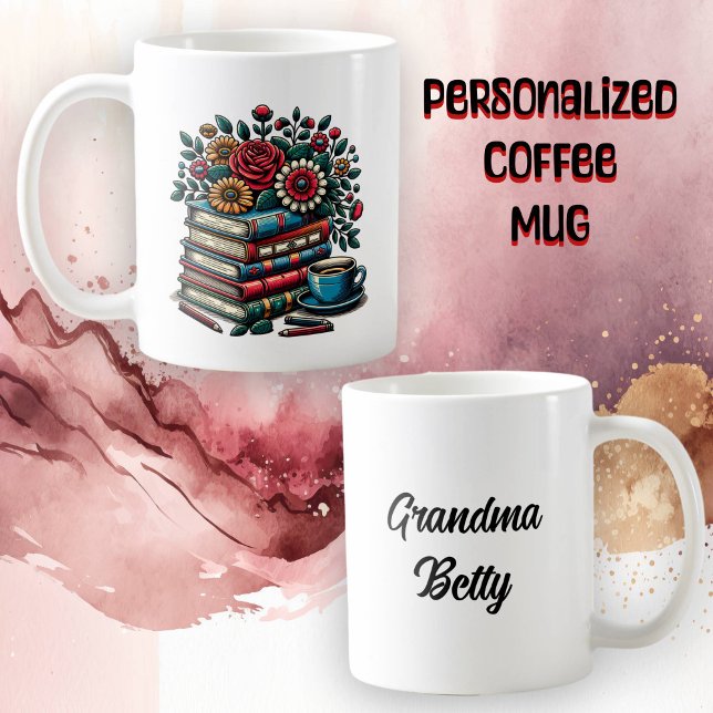 Personalised Vintage Books, Coffee and Flowers Mug (Creator Uploaded)