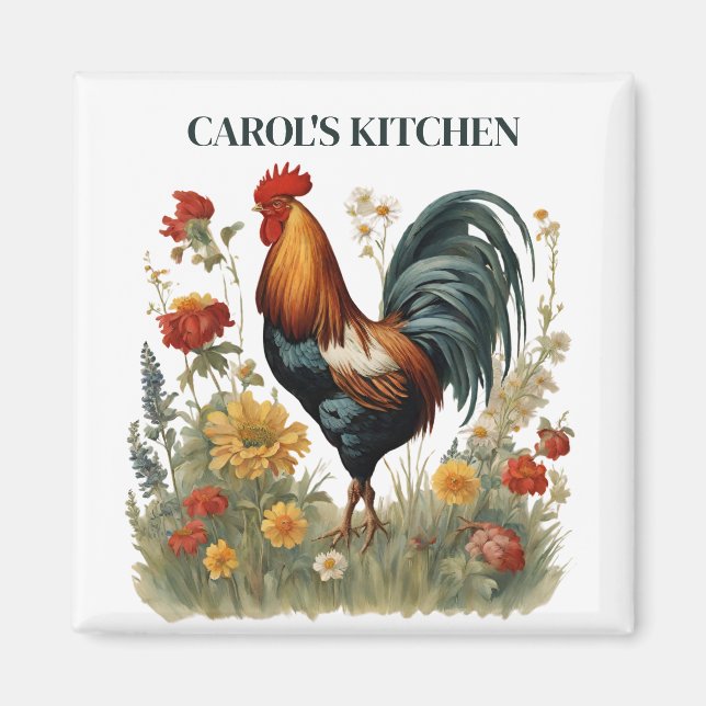 Personalised Vintage Botanical Farmhouse Rooster  Magnet (Front)
