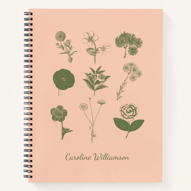 Personalised Vintage Botanical Illustration Nature Notebook (Front)