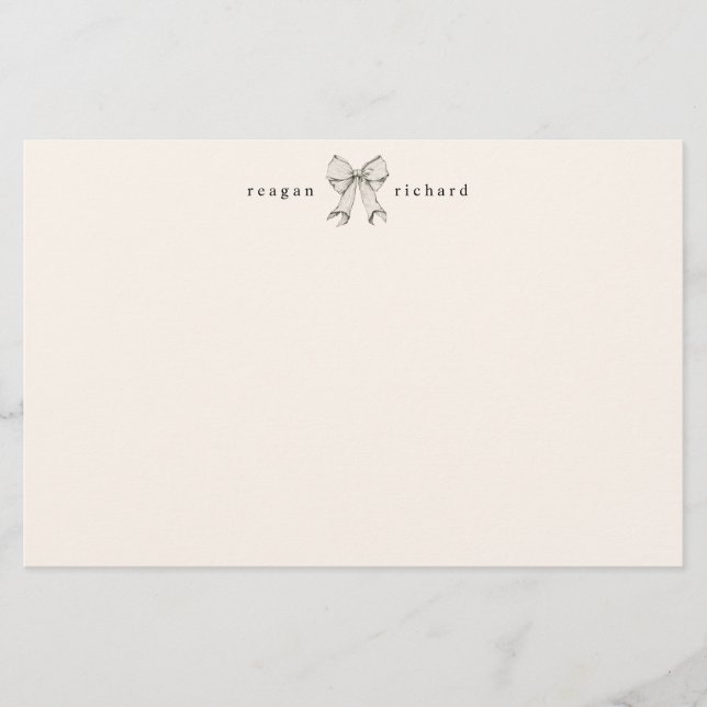 Personalised Vintage Bow Stationery Note Card (Front)
