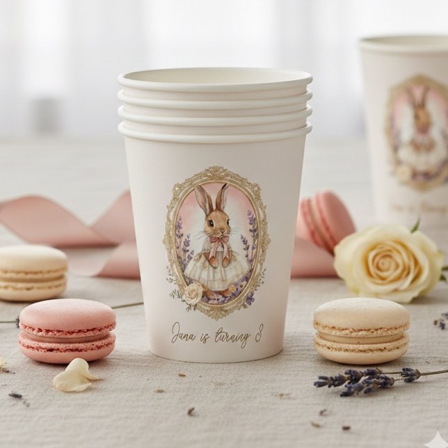 Personalised Vintage Bunny Birthday  Paper Cups (Creator Uploaded)