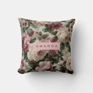 Personalised Vintage Burgundy and Garden Roses Cushion