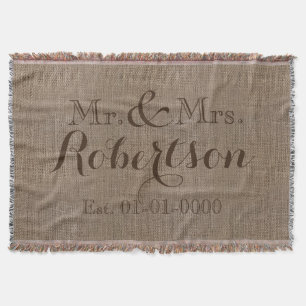 Personalised Vintage Burlap-Look Rustic/Wedding Throw Blanket
