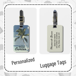 Personalised Vintage Cancun Mexico Travel Art Luggage Tag