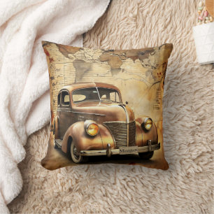 Personalised Vintage Car Antique World Map Cushion