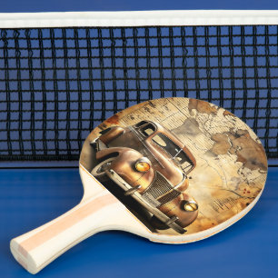 Personalised Vintage Car   Antique World Map Ping Pong Paddle