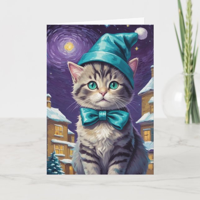Personalised Vintage Cat Xmas  Card (Front)