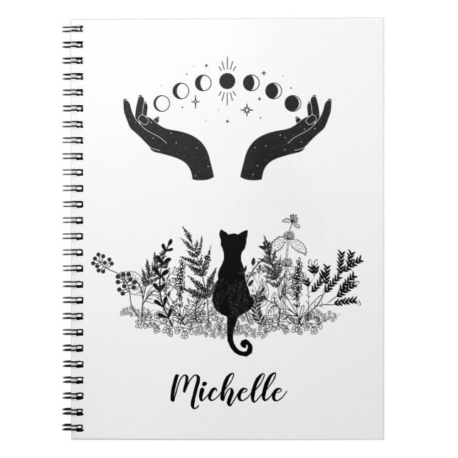 Personalised Vintage Celestial Moon Phases Cat Notebook (Front)