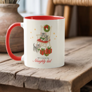 Personalised Vintage Christmas Cat Naughty List Mug