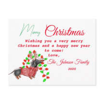 Personalised Vintage Christmas Doxie Postcard