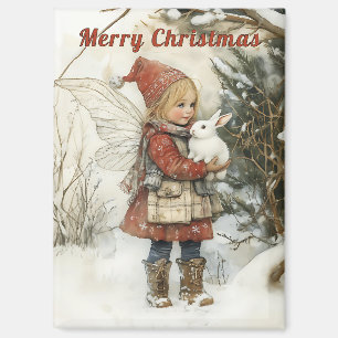 Personalised Vintage Christmas Fairy & Bunny Gift Magnet