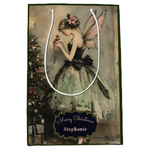 Personalised Vintage Christmas Fairy Tree Medium Gift Bag