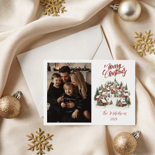 Personalised Vintage Christmas Town Holiday Card