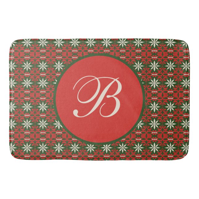 Personalised Vintage Christmas/winter patterned   Bath Mat (Front)
