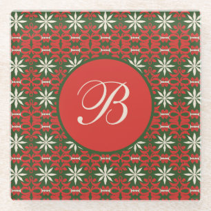 Personalised Vintage Christmas/winter patterned  Glass Coaster