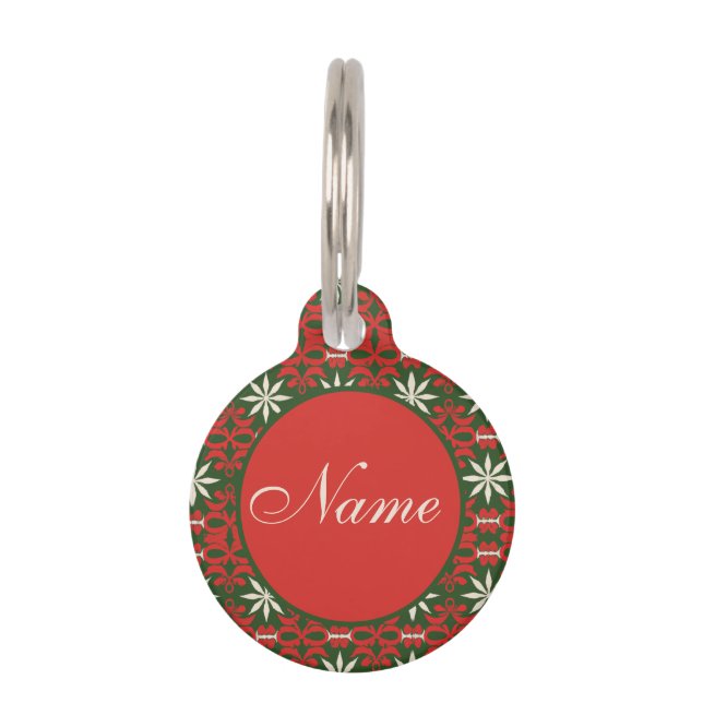 Personalised Vintage Christmas/winter patterned Pet Tag (Front)