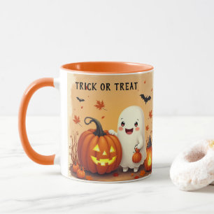 Personalised Vintage Cute Ghost & Pumpkin Hallowee Mug