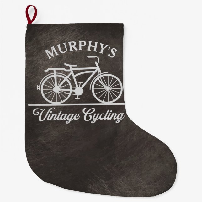 Personalised Vintage Cycling Retro Bicycle Large Christmas Stocking (Front)