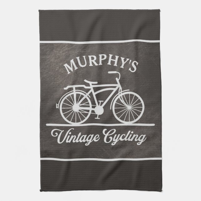 Personalised Vintage Cycling Retro Bicycle Tea Towel (Vertical)