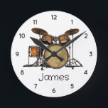 Personalised Vintage Drum Set Music Drummer Round Clock<br><div class="desc">Personalised Vintage Drum Set Music Drummer Round Clock</div>