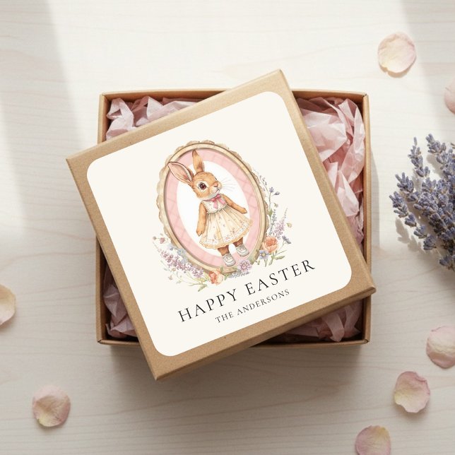 Personalised Vintage Easter Bunny Custom  Square Sticker (Creator Uploaded)