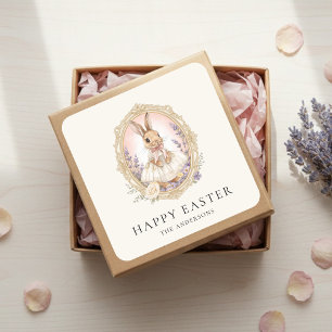 Personalised Vintage Easter Bunny Custom Square Sticker