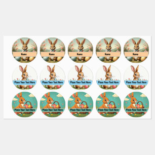 Personalised Vintage Easter Bunny Stickers: Name &