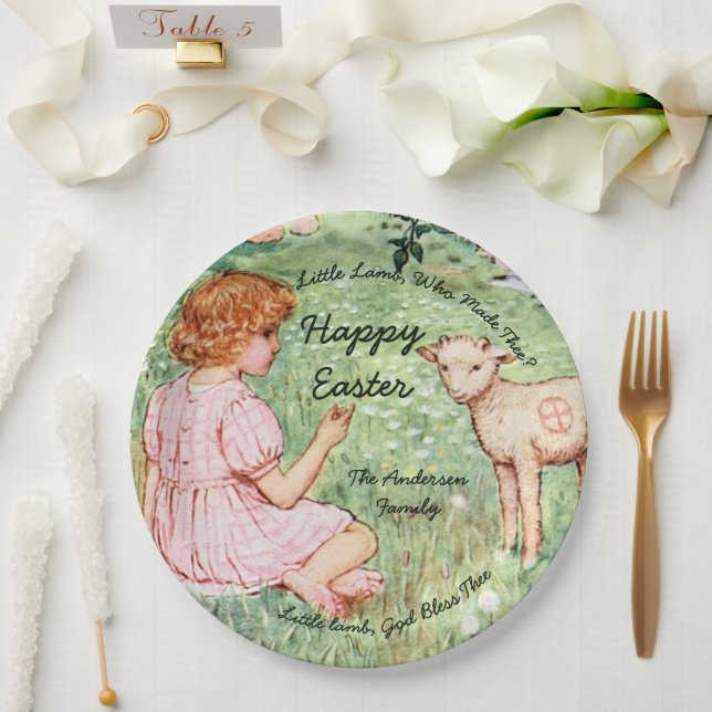 Personalised Vintage Easter Little Lamb Paper Plate (Wedding)