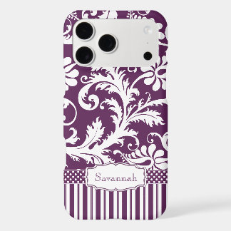 Personalised Vintage Eggplant Damask and Stripe