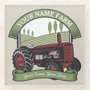 Personalised Vintage Farm Tractor Country Farmer Glass Coaster