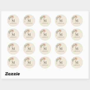 Personalised Vintage Floral Botanical Monogram Classic Round Sticker