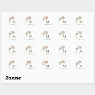 Personalised Vintage Floral Botanical Monogram Classic Round Sticker