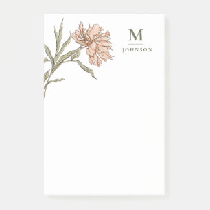 Personalised Vintage Floral Botanical Monogram Post-it Notes