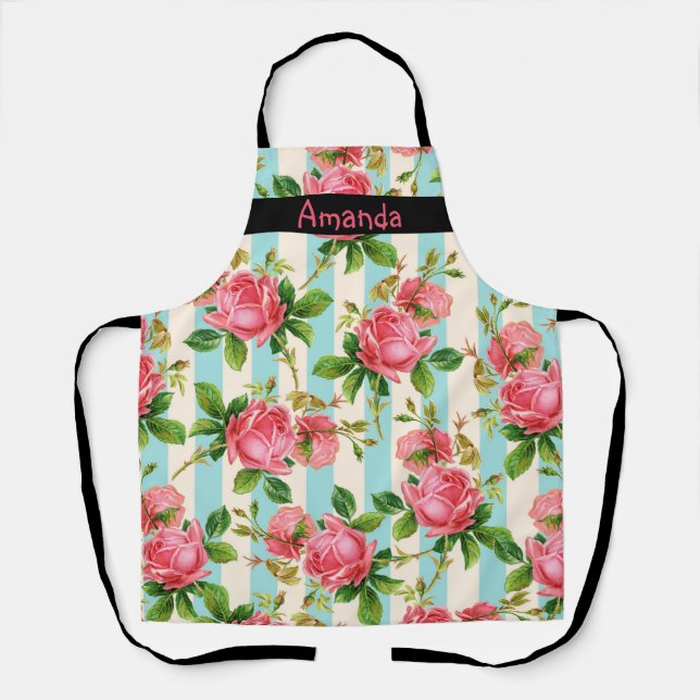 Personalised vintage floral custom text Apron (Front)
