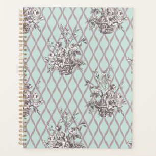 Personalised Vintage Floral Planner in Mint Blue