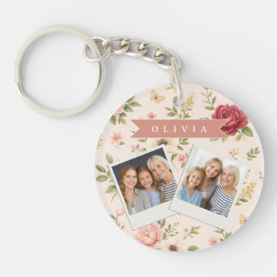 Personalised Vintage Floral Romantic Name Gift Key Ring