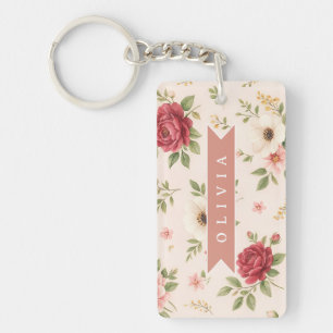 Personalised Vintage Floral Romantic Name Gift Key Ring