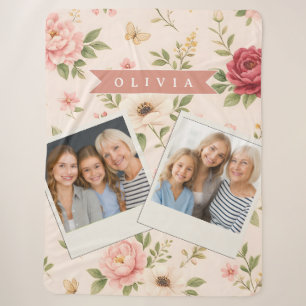 Personalised Vintage Floral Romantic Name Gift Sherpa Blanket